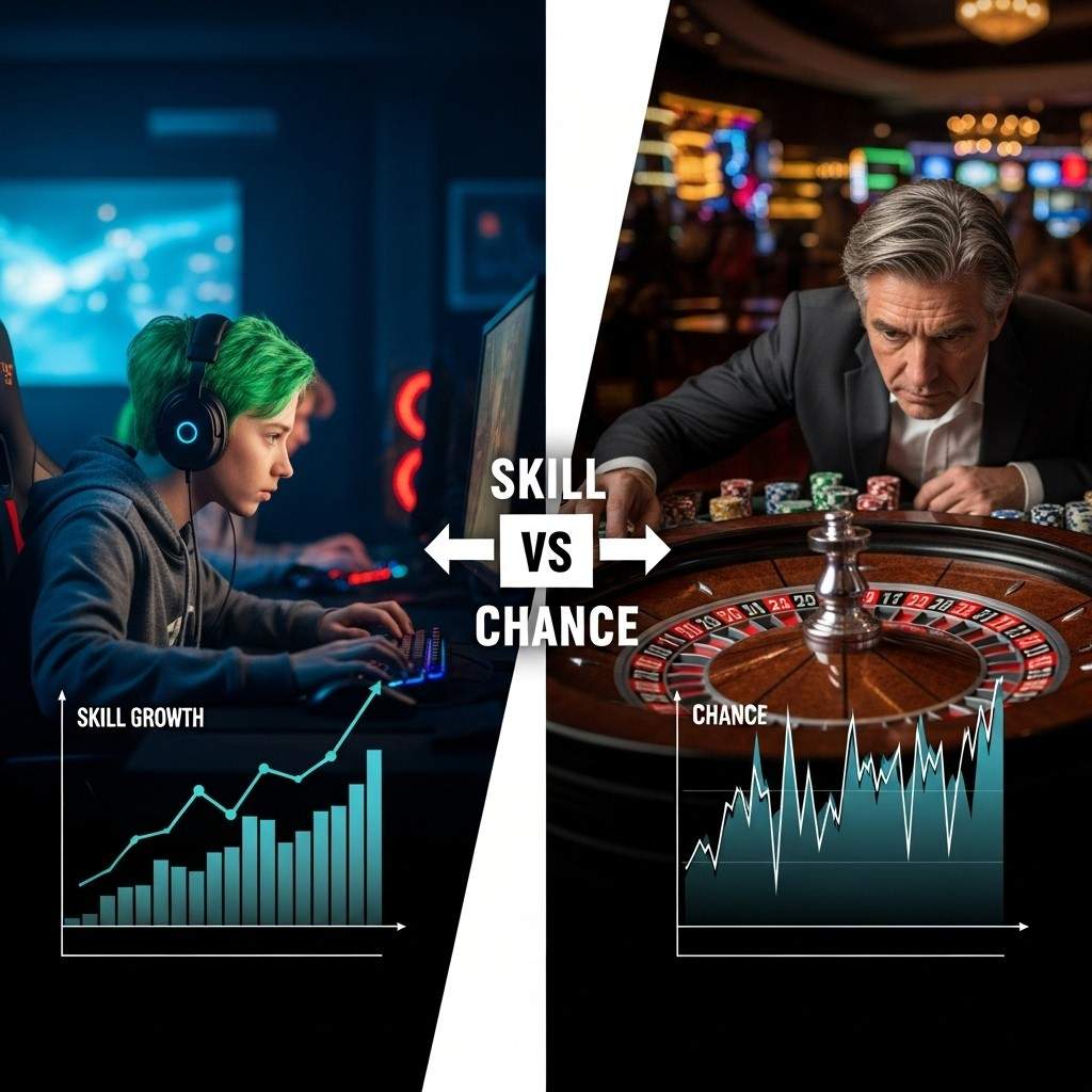Infographic comparing skill-based gaming to casino gambling
